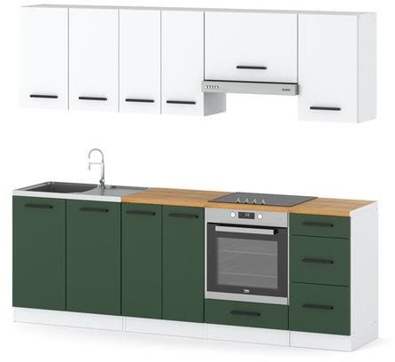 Meble Kuchenne Modułowe Z Blatem Duże 2.8m Wotan Biały Butelkowa Zieleń