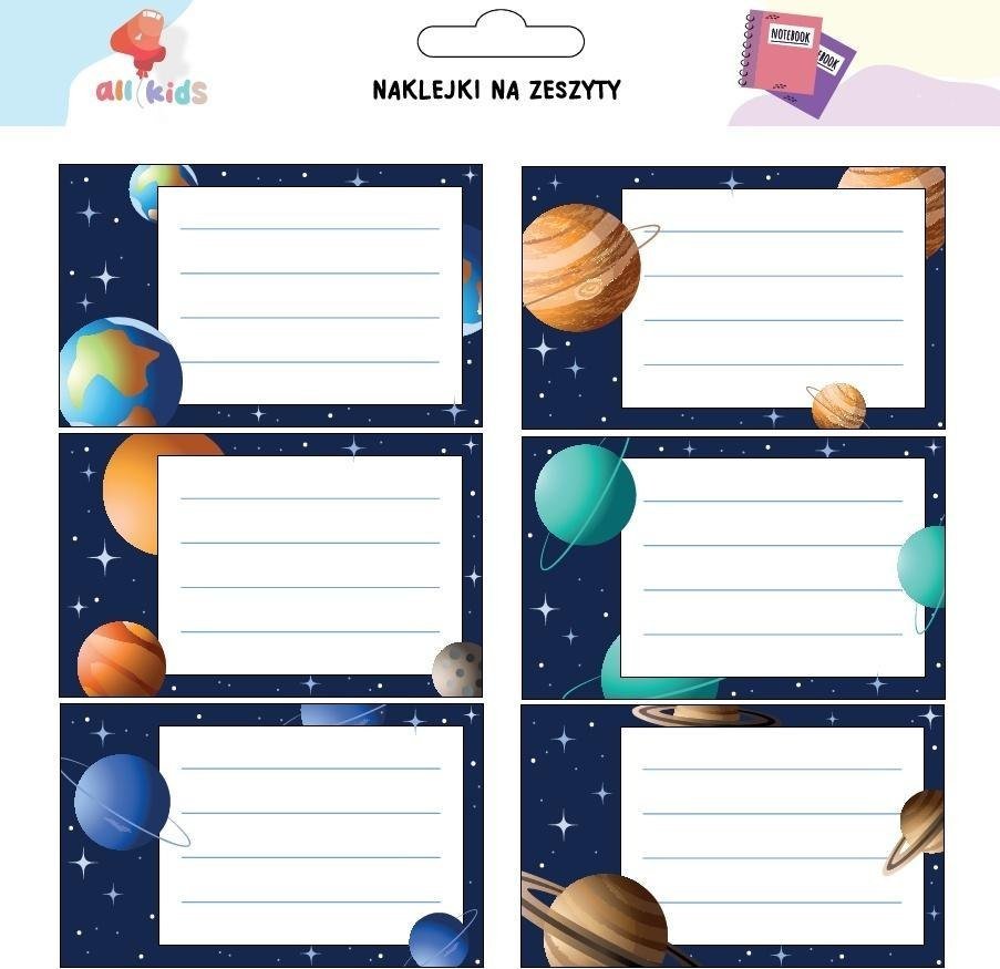 Naklejki na szafkę i zeszyt Kosmos