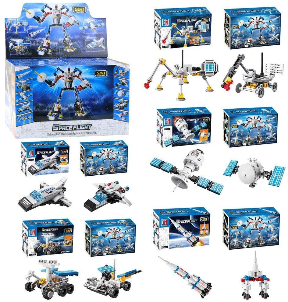 LeanToys Klocki Konstrukcyjne Zestaw Kosmiczny Rakiety Anteny Roboty 2w1 44-54 el.