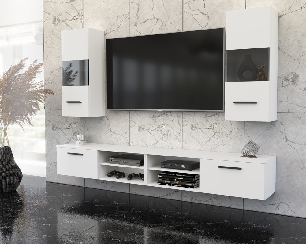 Meblościanka Biała Nowoczesna Pod Telewizor Blande 240cm Salon Sypialnia