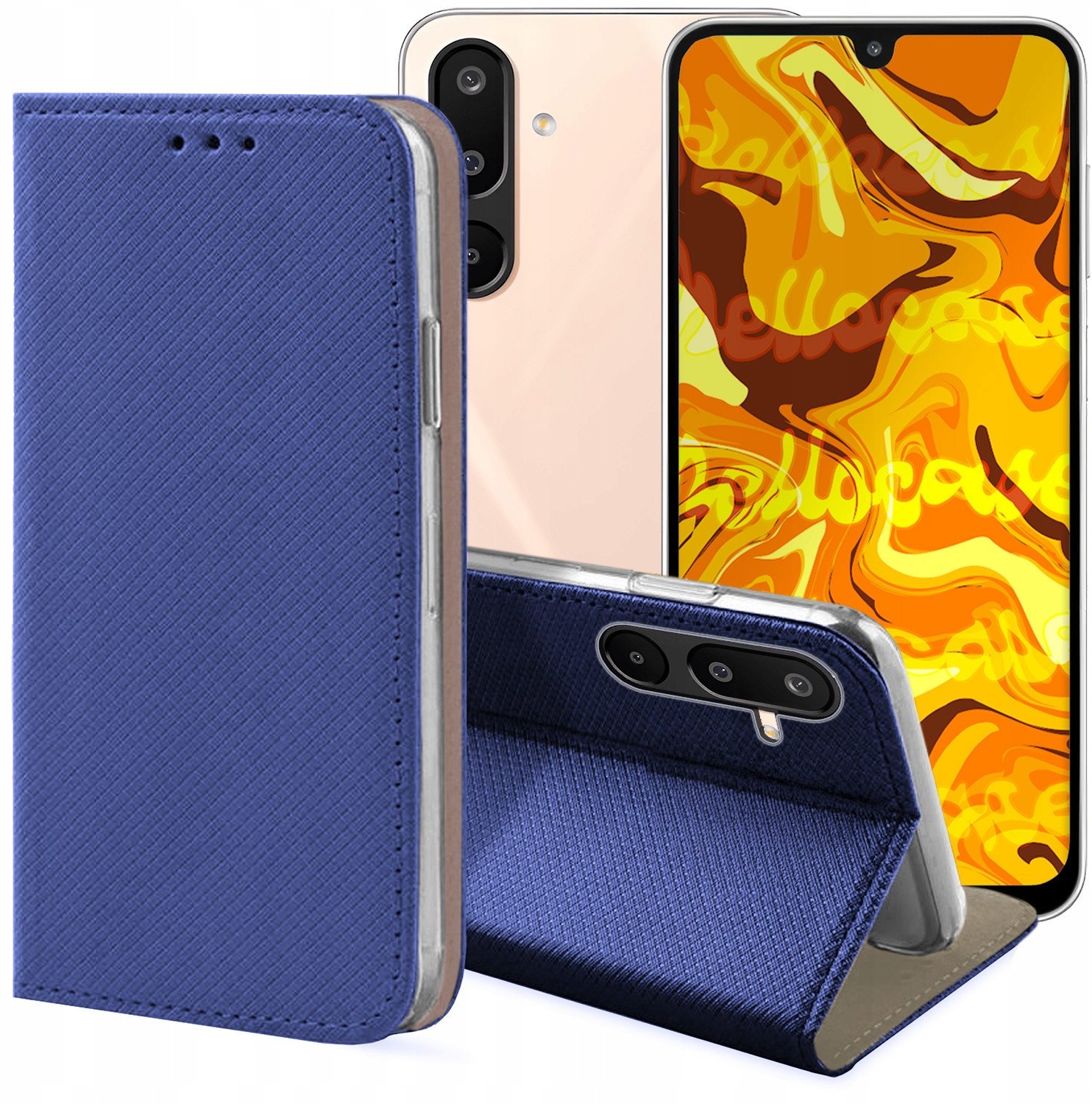 ETUI Z KLAPKĄ DO SAMSUNG GALAXY M16 GRANATOWE ZAMYKANE MAGNETYCZNE KABURA