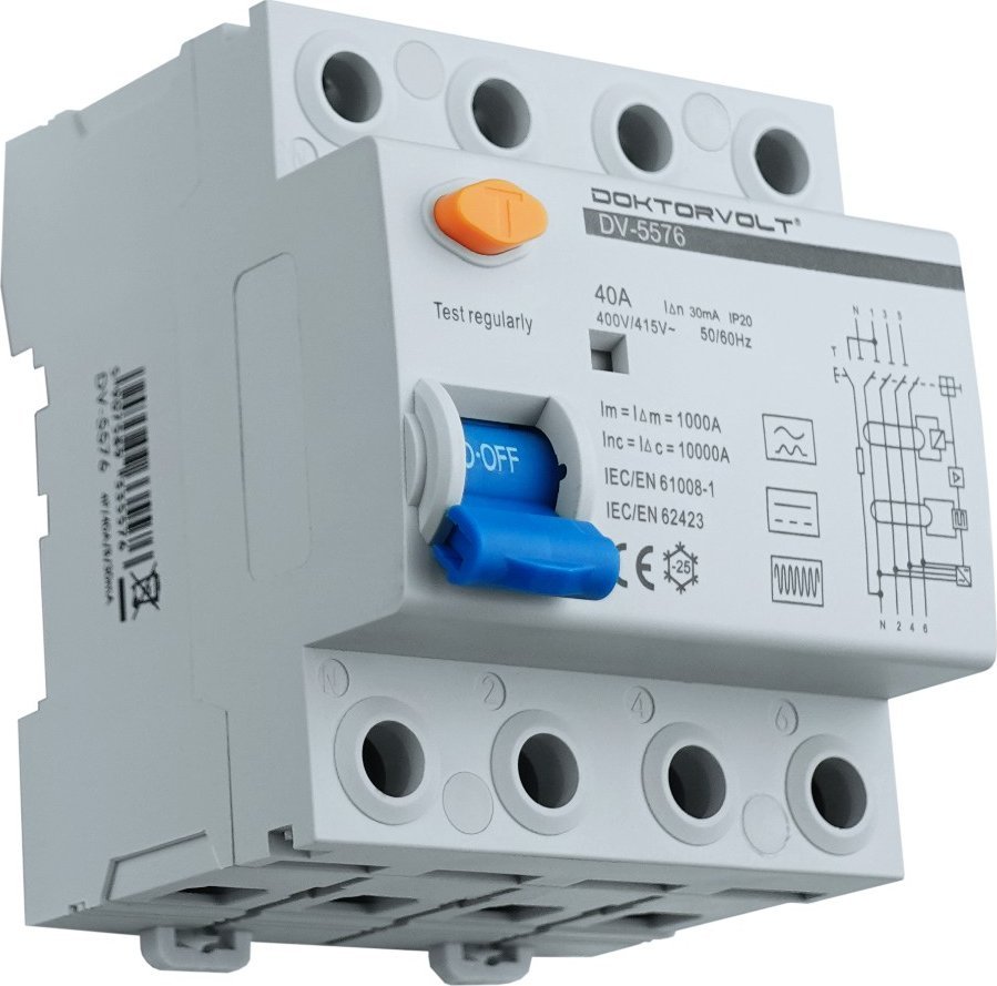 Doktorvolt Wyłącznik różnicoprądowy do Wallboxa typ B E-Auto 40A 30mA 4P IP20 RCD