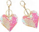 LeanToys Brelok Serce Cekiny Dwustronne Biały Jasno-Różowy