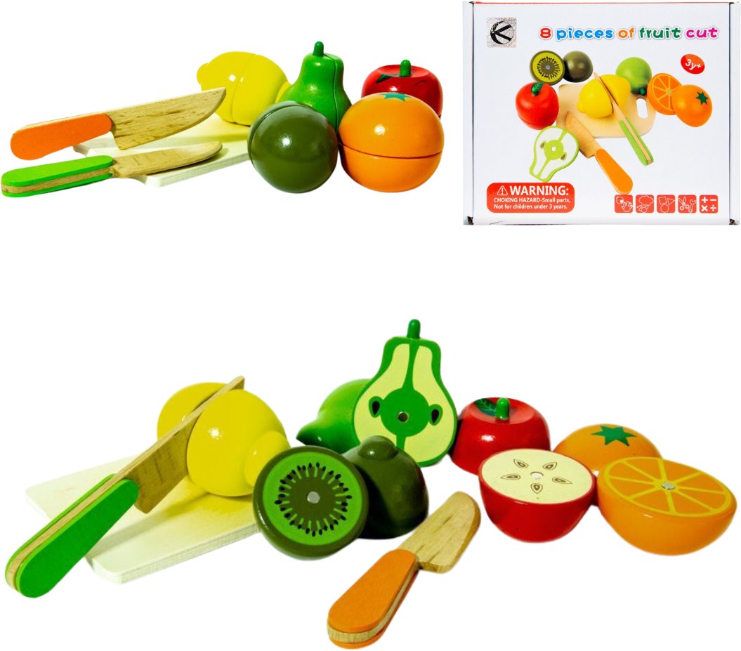 Drewniane owoce zestaw do krojenia z deską i nożami