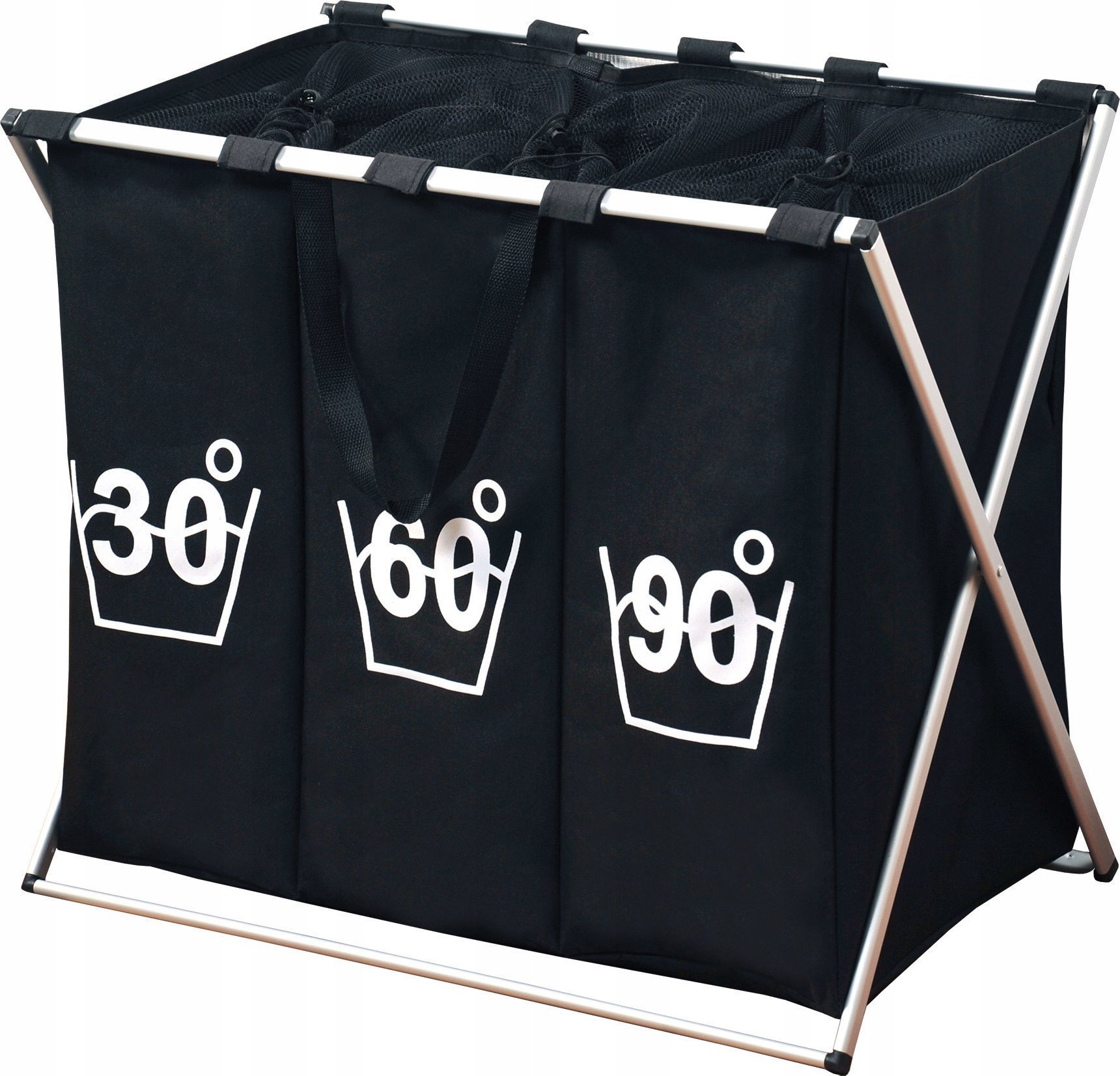 Kesper Składany kosz na pranie w kolorze czarnym z przegródkami, duży kosz na pranie, kosz na pranie materiałowy, kosz łazienkowy, Kesper