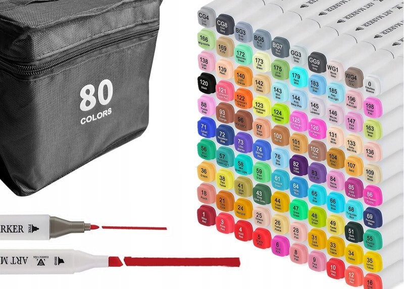 Kolorowe markery , flamastry dwustronne zestaw 80szt białe