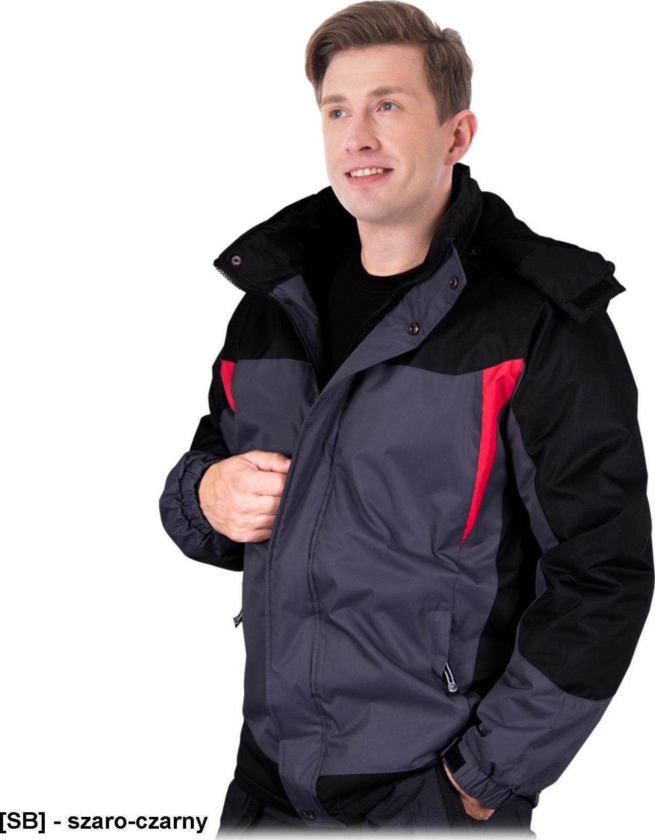 R.E.I.S. FANGER - kurtka ocieplana polarem, 100% poliester 150 g/m2, stójka, odpinany kaptur z polarową podszewką, 3 kieszenie, rękawy ściągacz, suwak