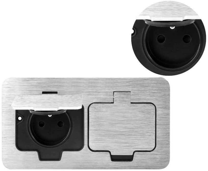 Hermetyczne gniazdo elektryczne podwójne, prostokątne, IP55, srebrne