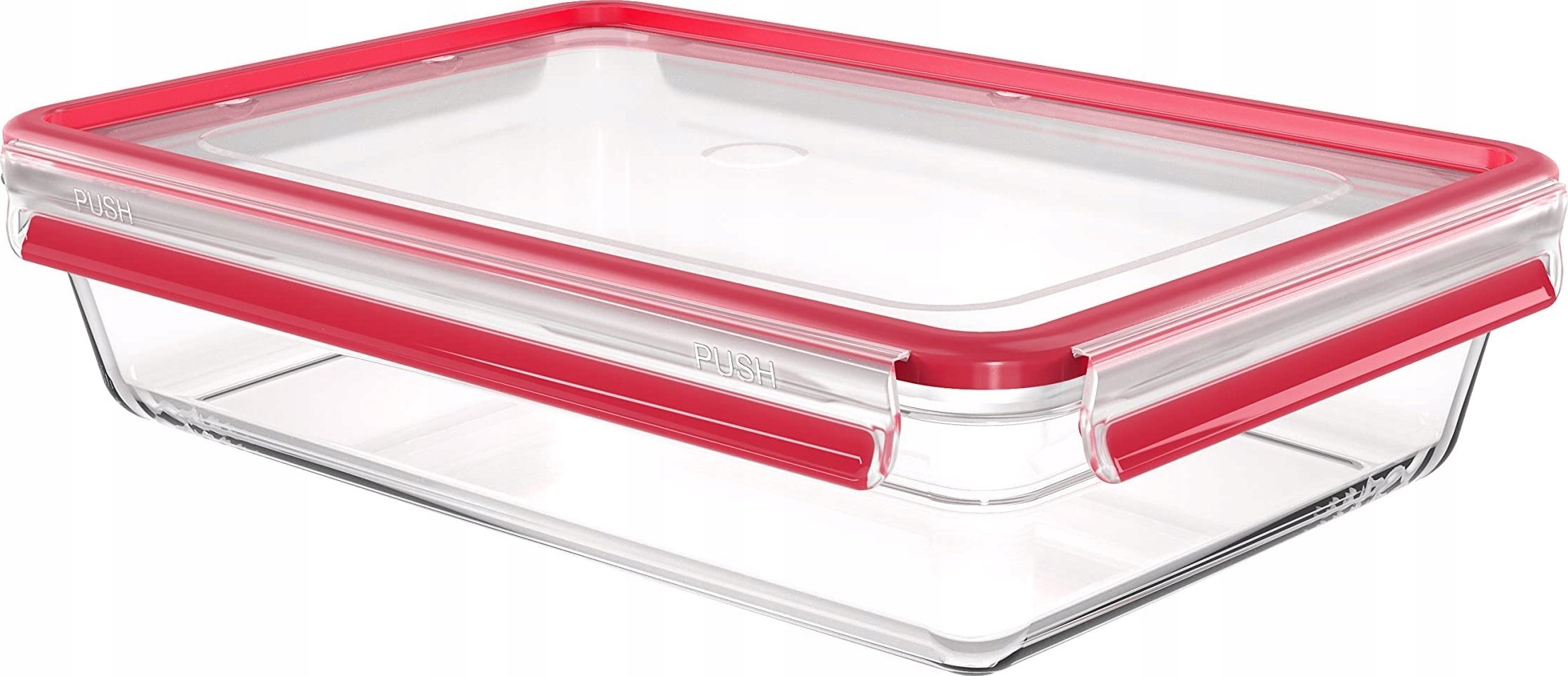 Emsa Emsa CLIP & CLOSE glass food storage container 3.0 liters (transparent/red, rectangular)