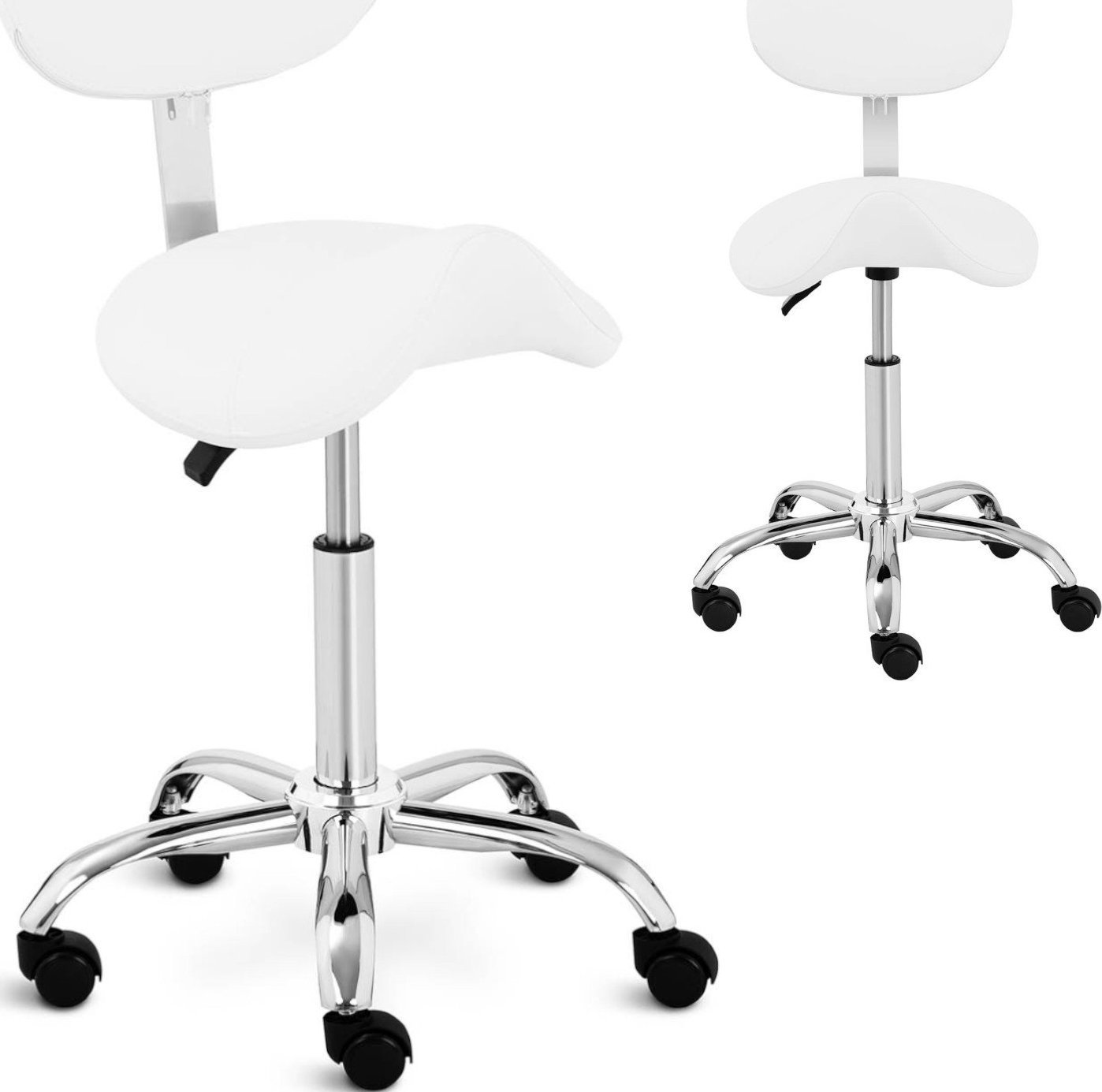 Physa Krzesło kosmetyczne siodłowe na kółkach Hamburg do 150 kg białe Krzesło kosmetyczne siodłowe na kółkach Hamburg do 150 kg białe