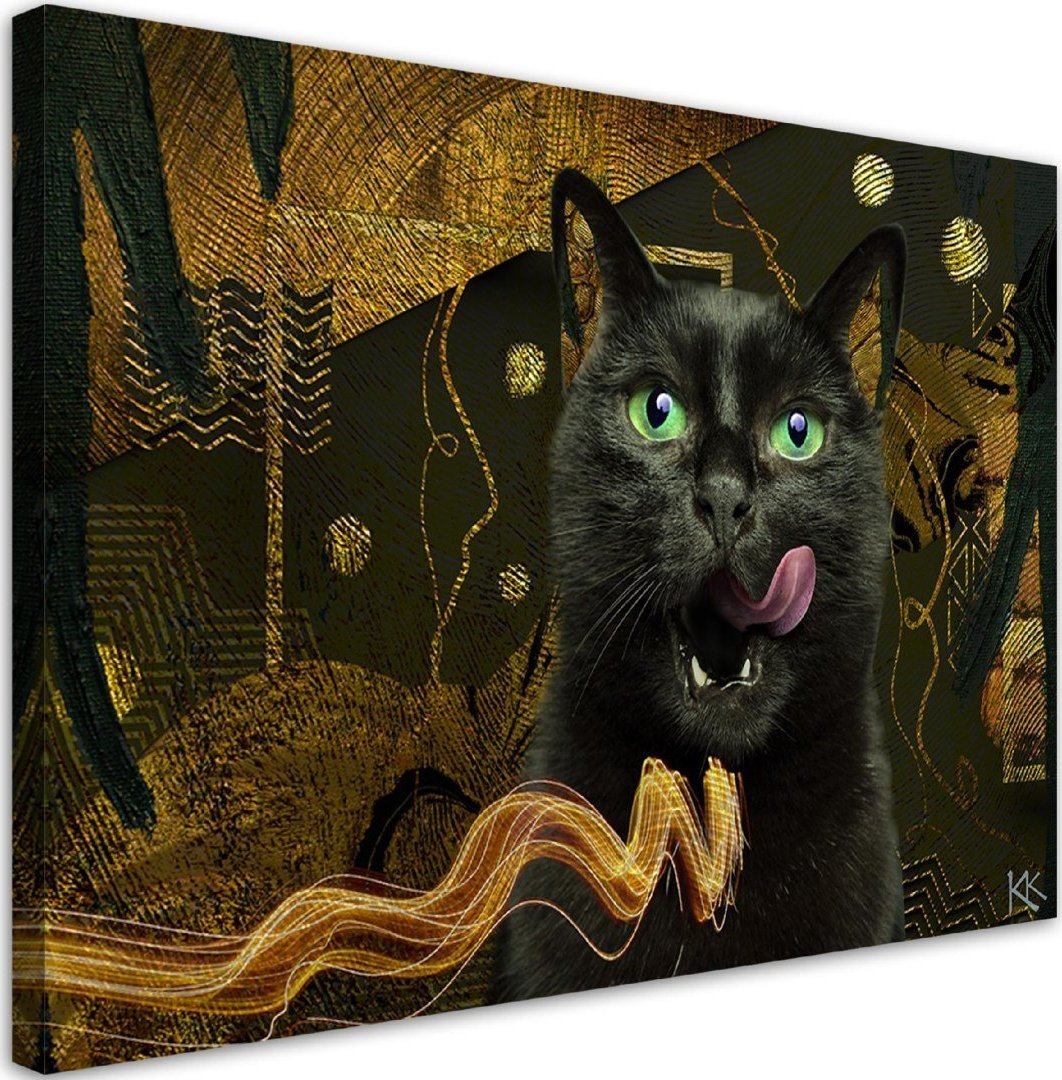Feeby Obraz na płótnie, Czarny kot Złota abstrakcja - 120x80