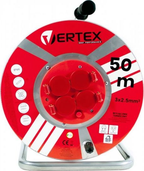 Vertex Przedłużacz bębnowy 50m 3x2,5mm PB50METAL Czarny