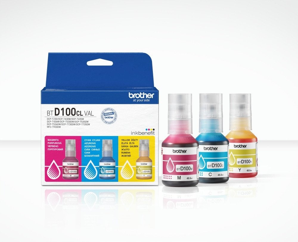 Brother BTD100CLVAL | Multipack Ink Bottles | Magenta, Cyan, Yellow