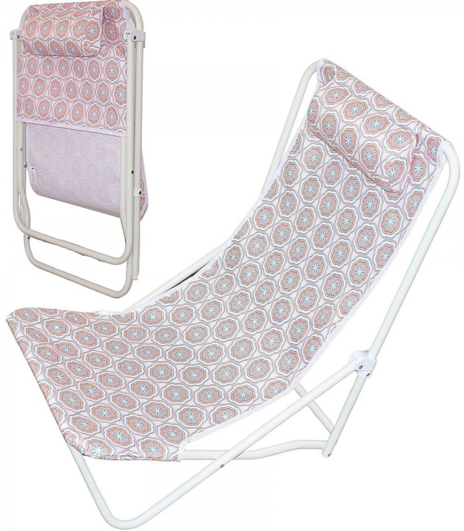 LEŻAK SKŁADANY PLAŻOWY Z ZAGŁÓWKIEM NIEBIESKI