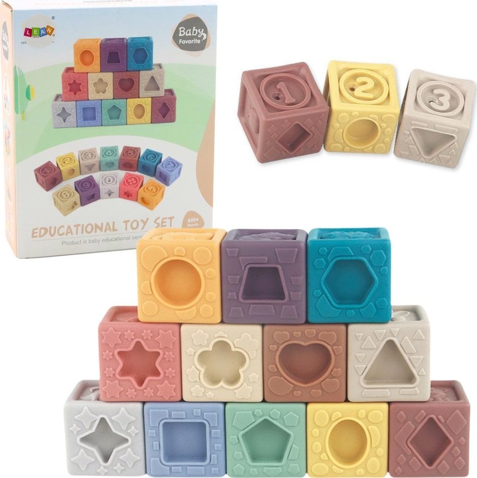 LeanToys Klocki Miękkie Sensoryczne Edukacyjne Strukturowe Kolorowe 12szt