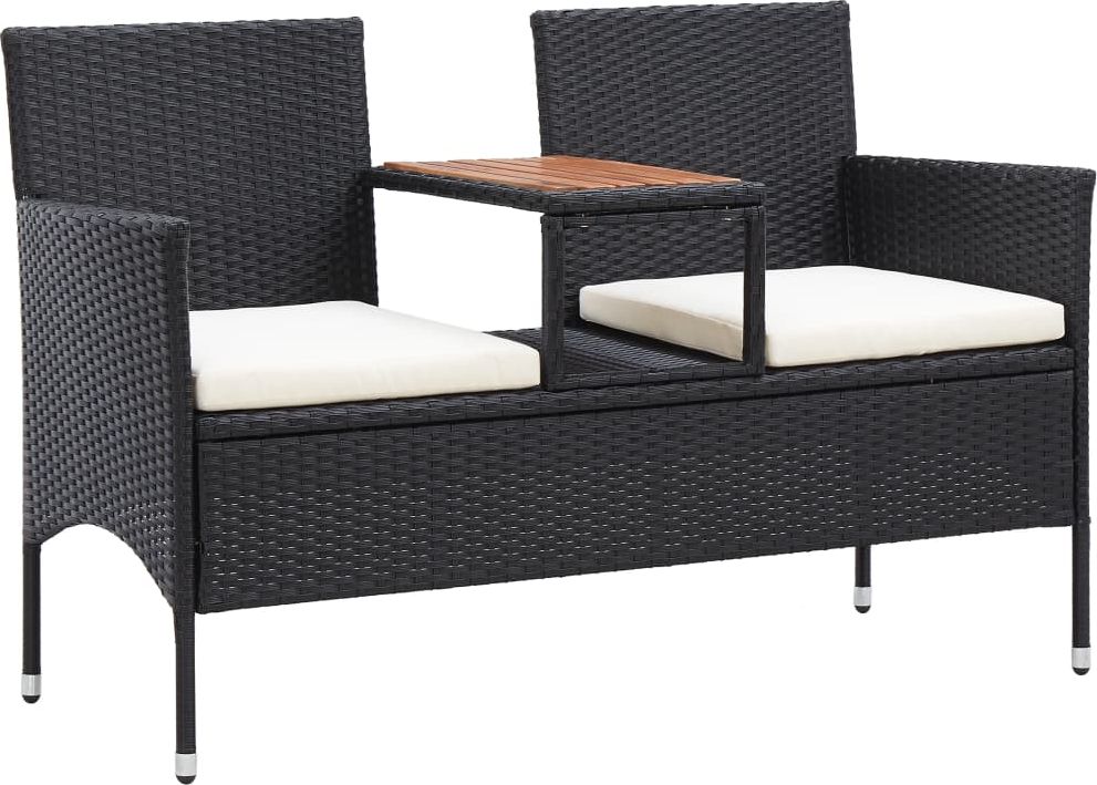 vidaXL Dwuosobowa ławka ogrodowa ze stolikiem 143 cm rattan PE, czarna