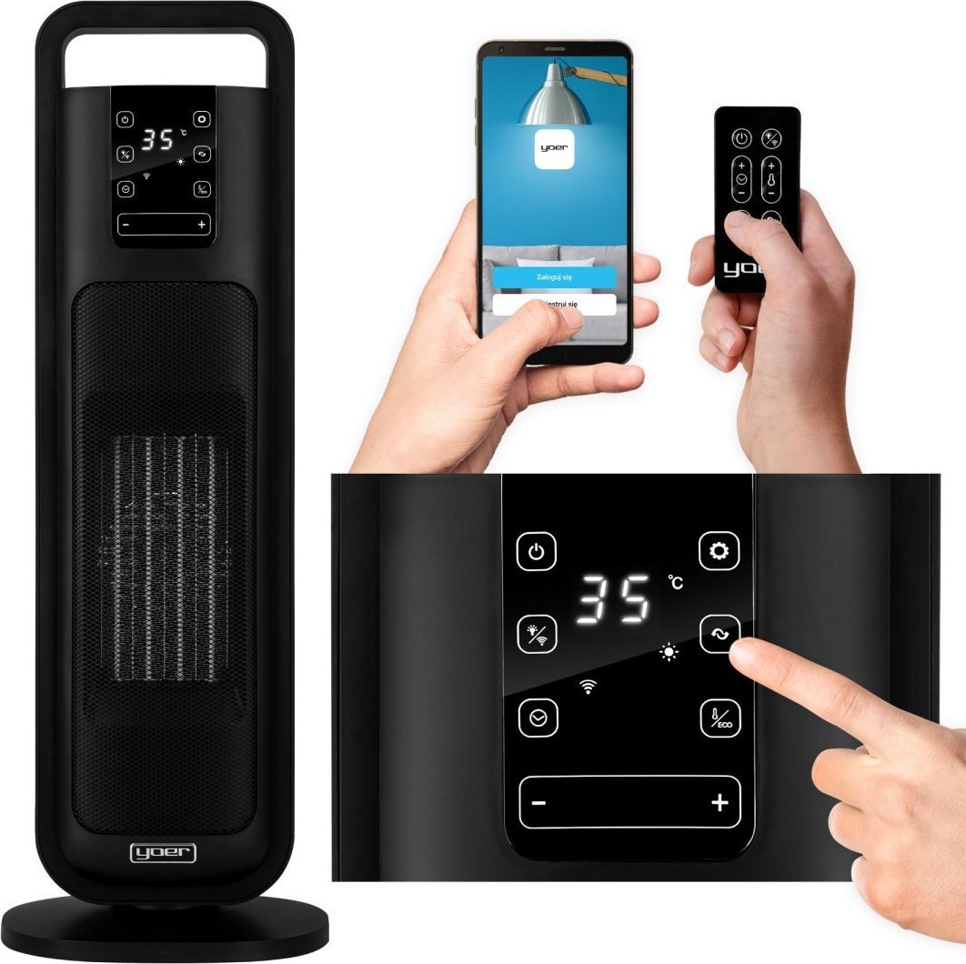 Termowentylator Yoer FARELKA Elektryczna TERMOWENTYLATOR Ceramiczny ECO Grzejnik 2000W + WI-FI + Pilot - YOER Feno FH04BK