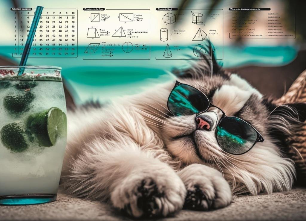 Mata na biurko z nadrukiem chillout cat