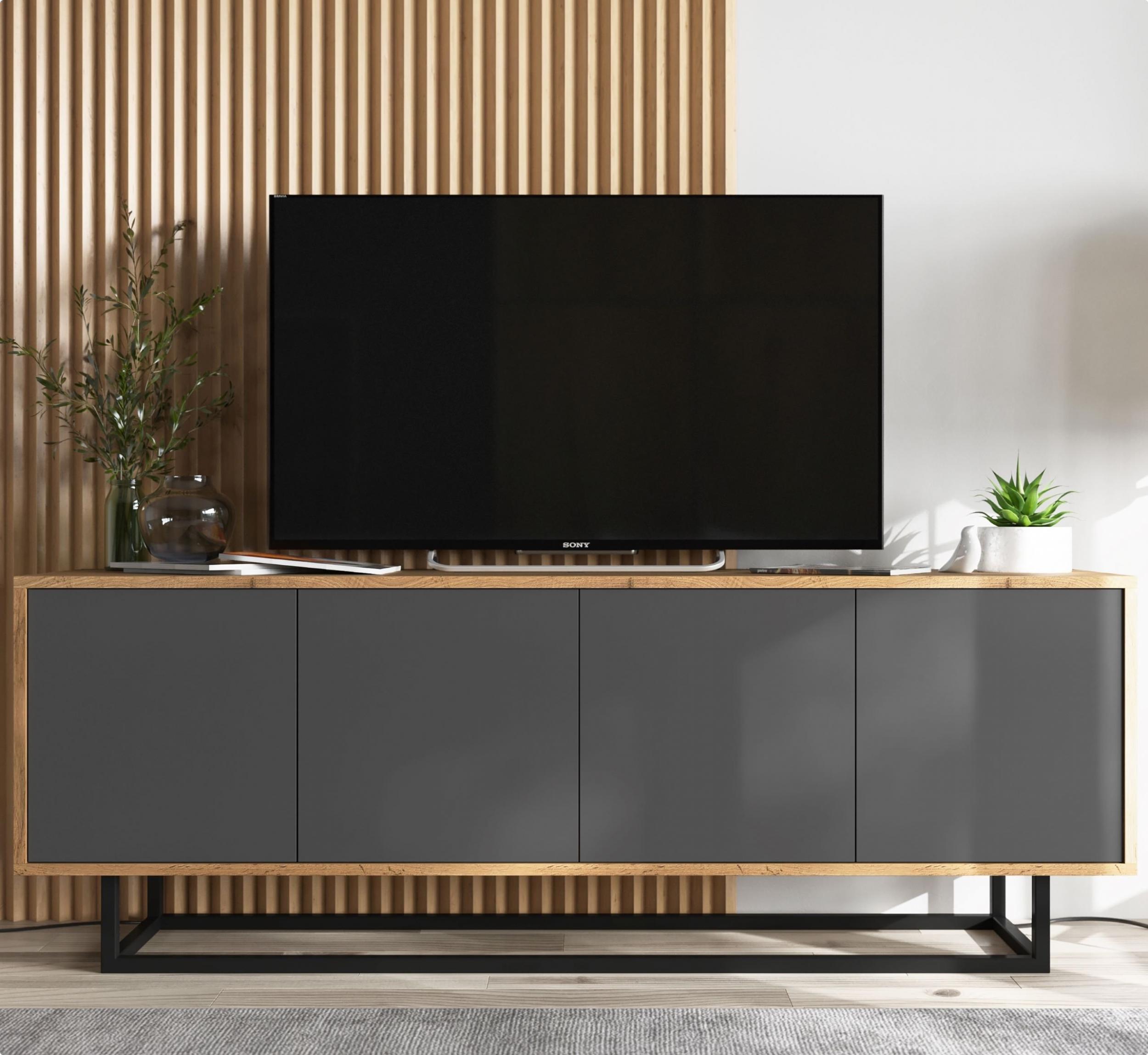 Meble Lindner Szafka RTV Loft komoda RTV Loft Dąb wotan grafit MAT 150 cm stelaż