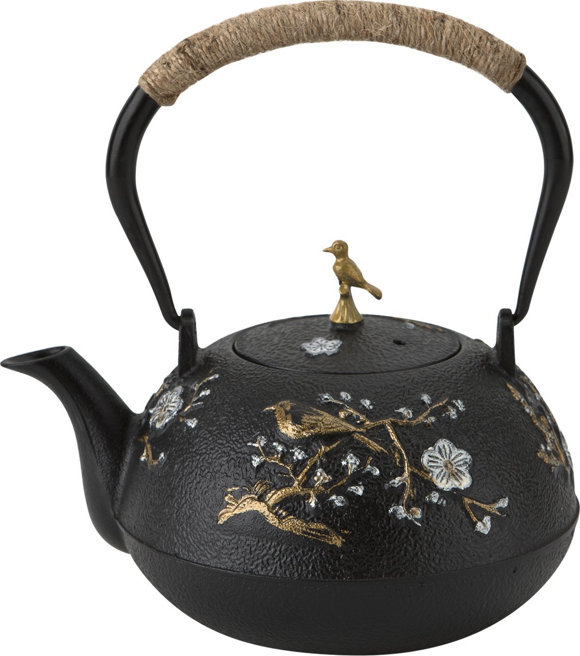 Witek Home Czarny czajnik żeliwny 1L z zaparzaczem SakuraTea złoty ptak