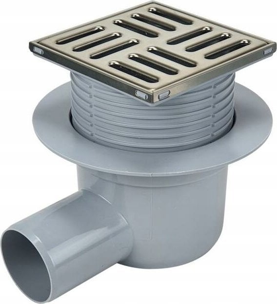 Syfon Kessel Wpust łazienkowy regulowany z wyj. bocznym 50 mm, ruszt 100x100 mm, ruszt i ramka nierdzewna [1/5]