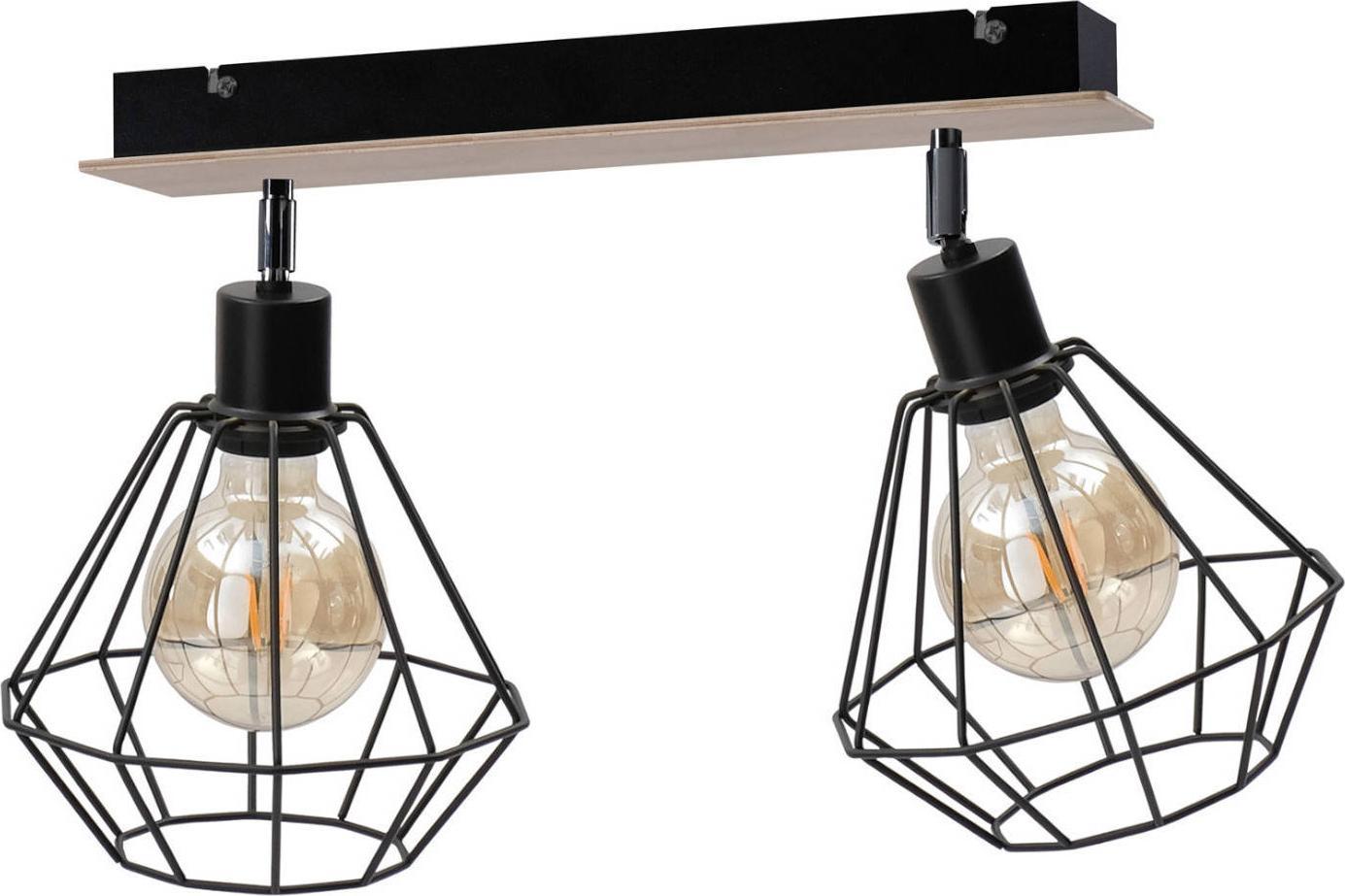 Lampa sufitowa KET Loftowa LAMPA sufitowa KET568 druciana OPRAWA metalowa czarna drewno