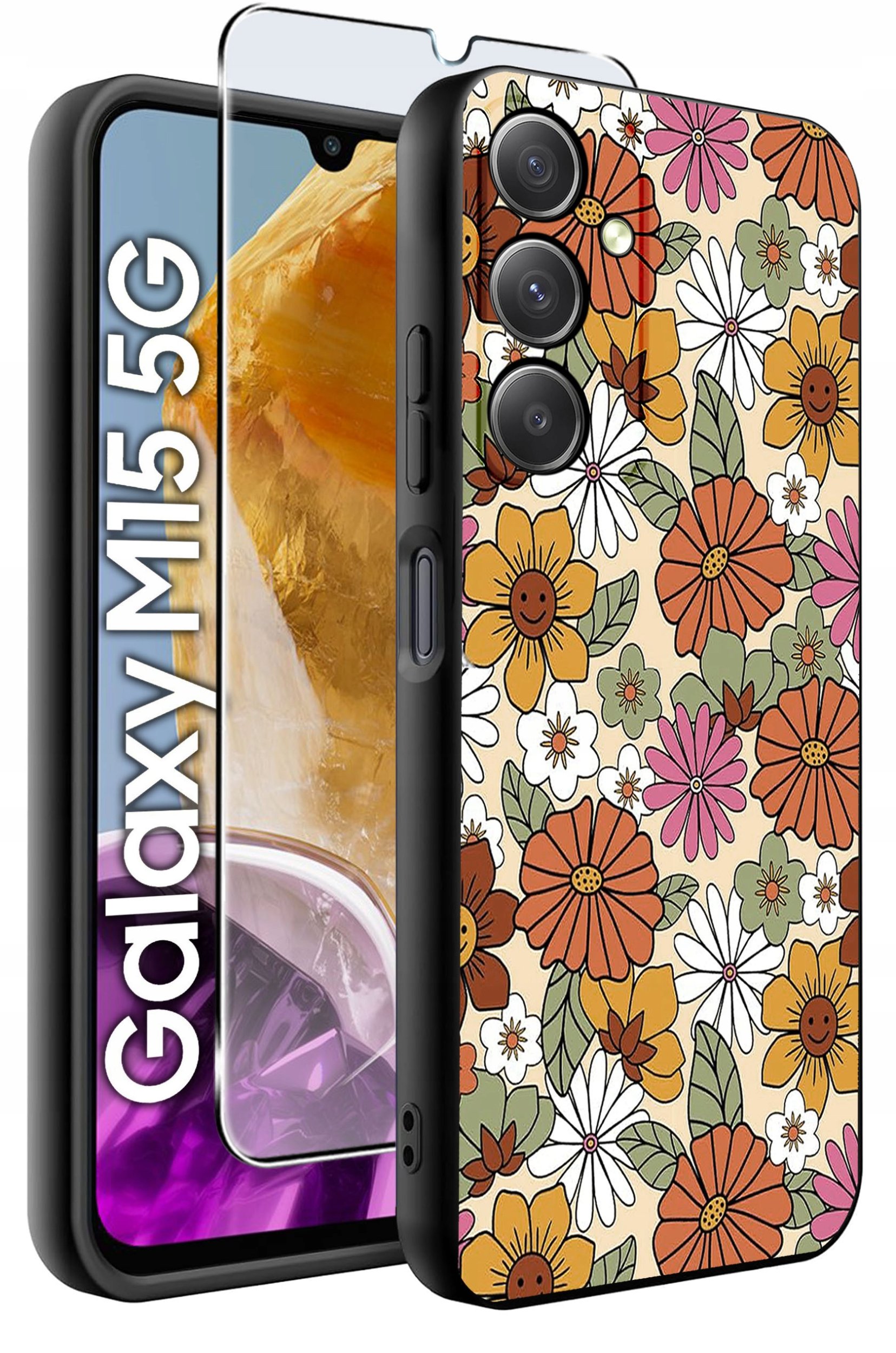 ETUI do Samsung M15 5G WZORY | SILIKONOWE MATT CASE + SZKŁO HARTOWANE 9H