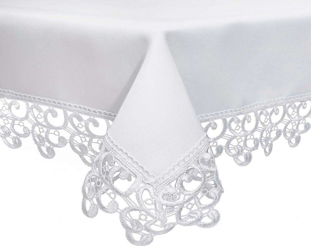 Łóżkoholicy Obrus Plamoodporny z Gipiurą Koronką Biały 130x330
