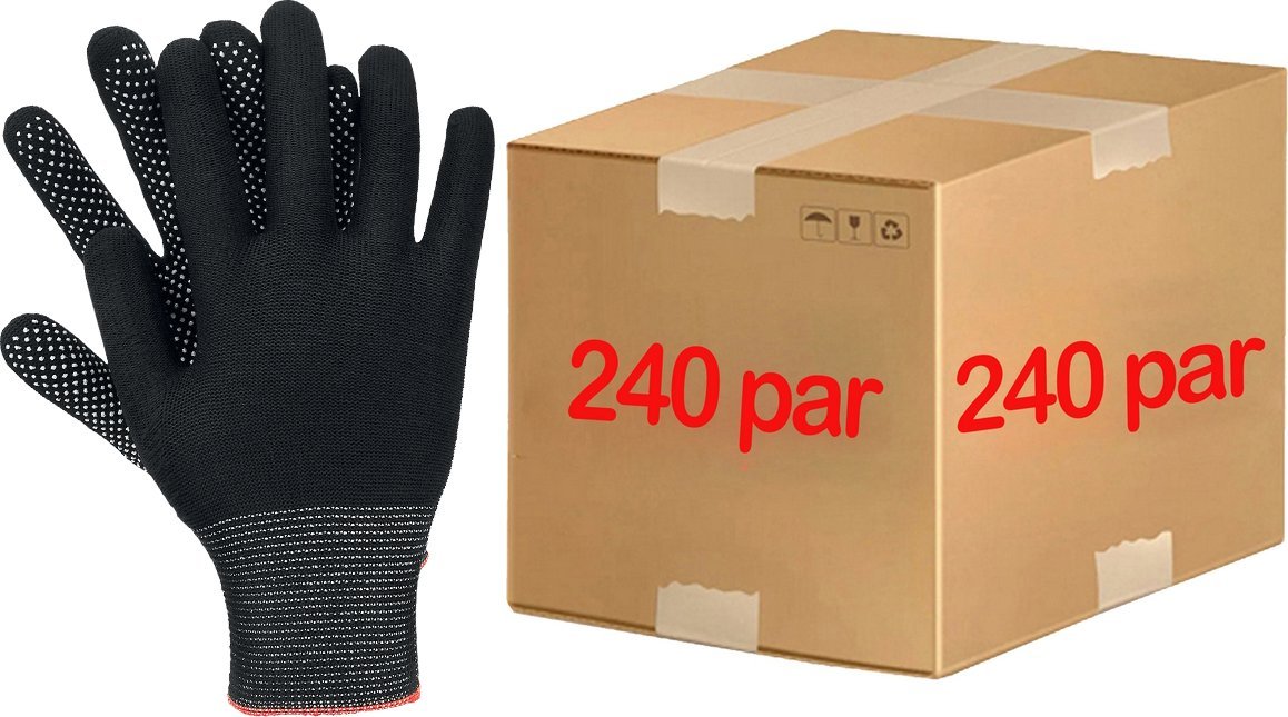 Ogrifox Rękawice robocze / Czarne / Rozmiar: 9 - L / OX-DOTUA_BW - 240 Par