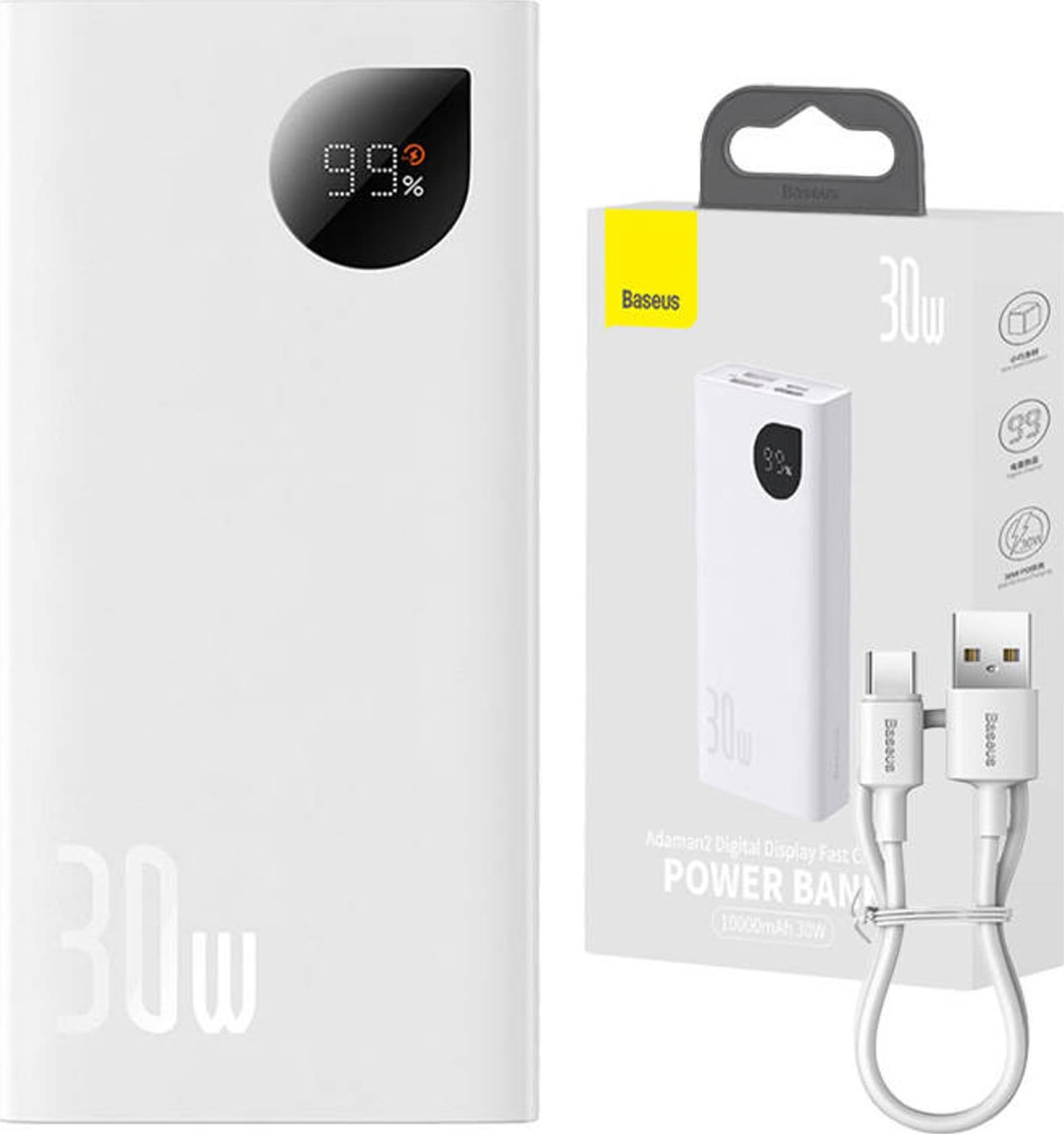 Powerbank Baseus Szybko ładujący Power Bank Baseus Adaman2 10000mAh 30W (biały)