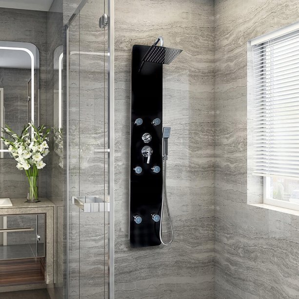 Zestaw prysznicowy HDL Panel Prysznicowy z Deszczownicą Dive Czarny