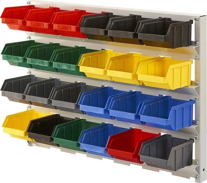 qBox Regał do pojemników warsztatowych, wiszący. Wym: 540x990x270mm 24 pojemniki (Regał bez pojemników)