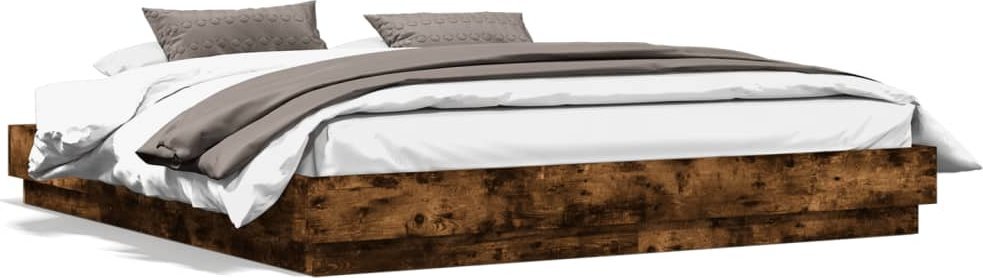 vidaXL vidaXL Rama łóżka z oświetleniem LED, przydymiony dąb, 200x200 cm