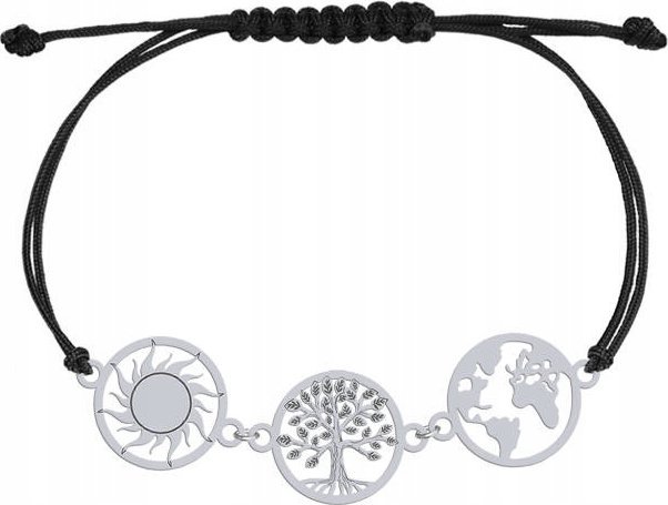 Radziszewska Jewellery Bransoletka Srebrna Drzewko Słońce Ziemia 925 Sznurek Prezent Biżuteria