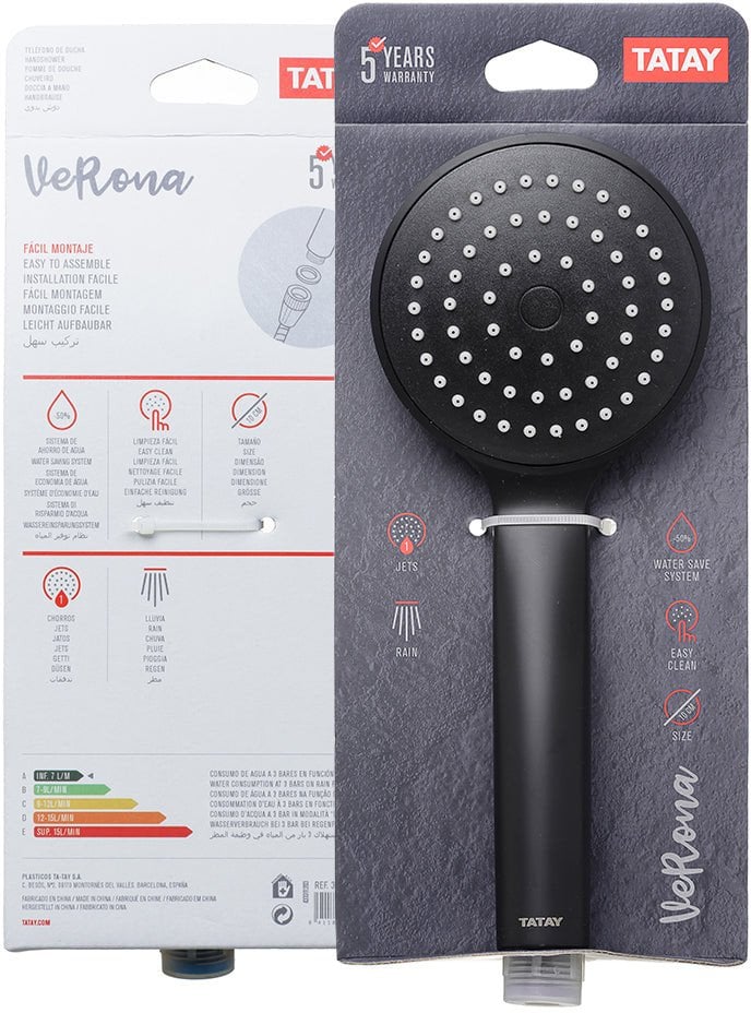 Shower head Verona O10cm 1 mode black 8411801226292