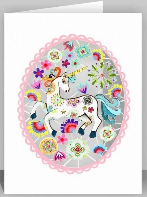 Forever Cards Karnet PM557 wycinany + koperta Jednorożec róż