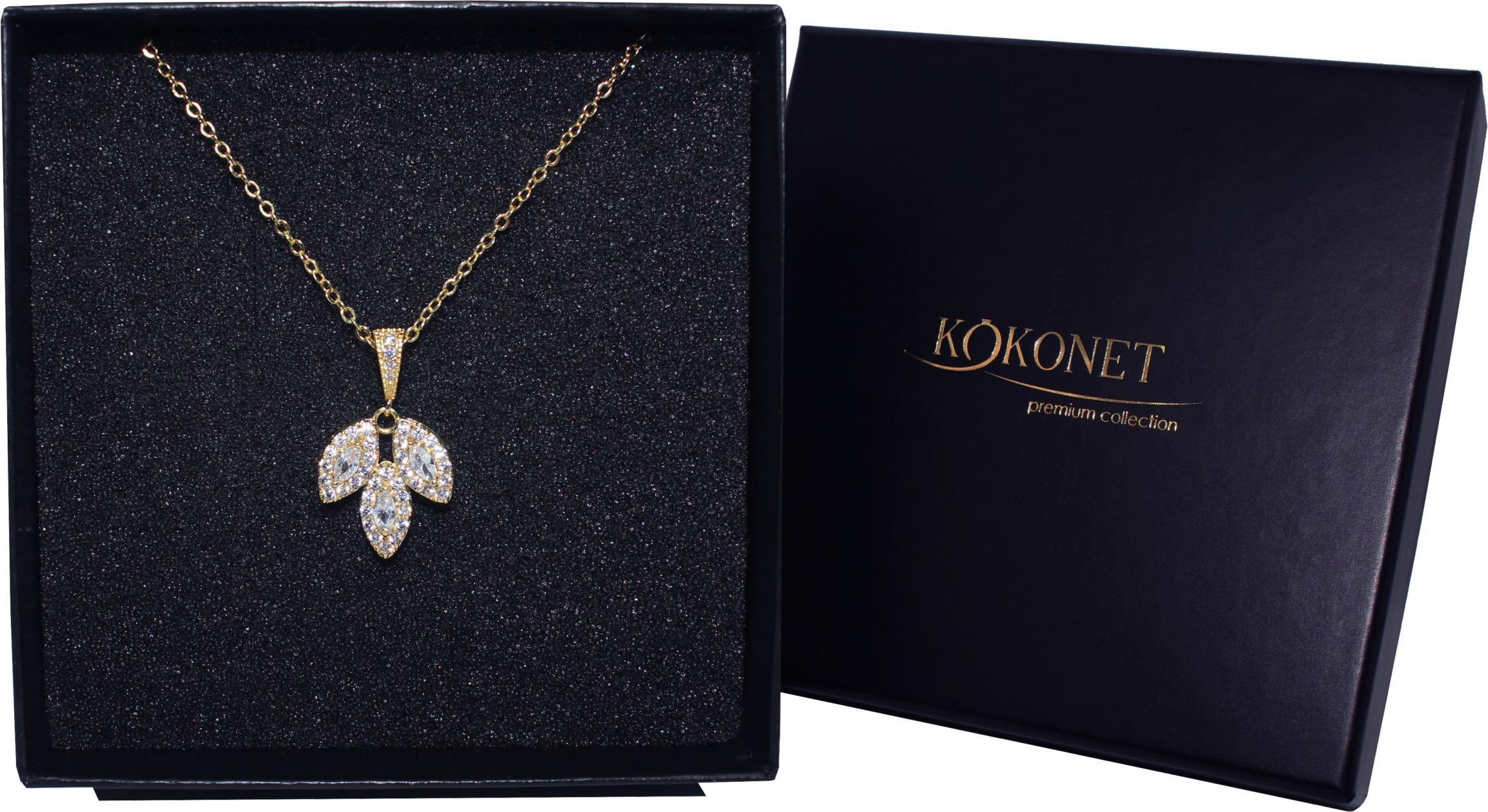 KOKONET Łańcuszek z listkami 18k pozłacany cyrkonie lekki