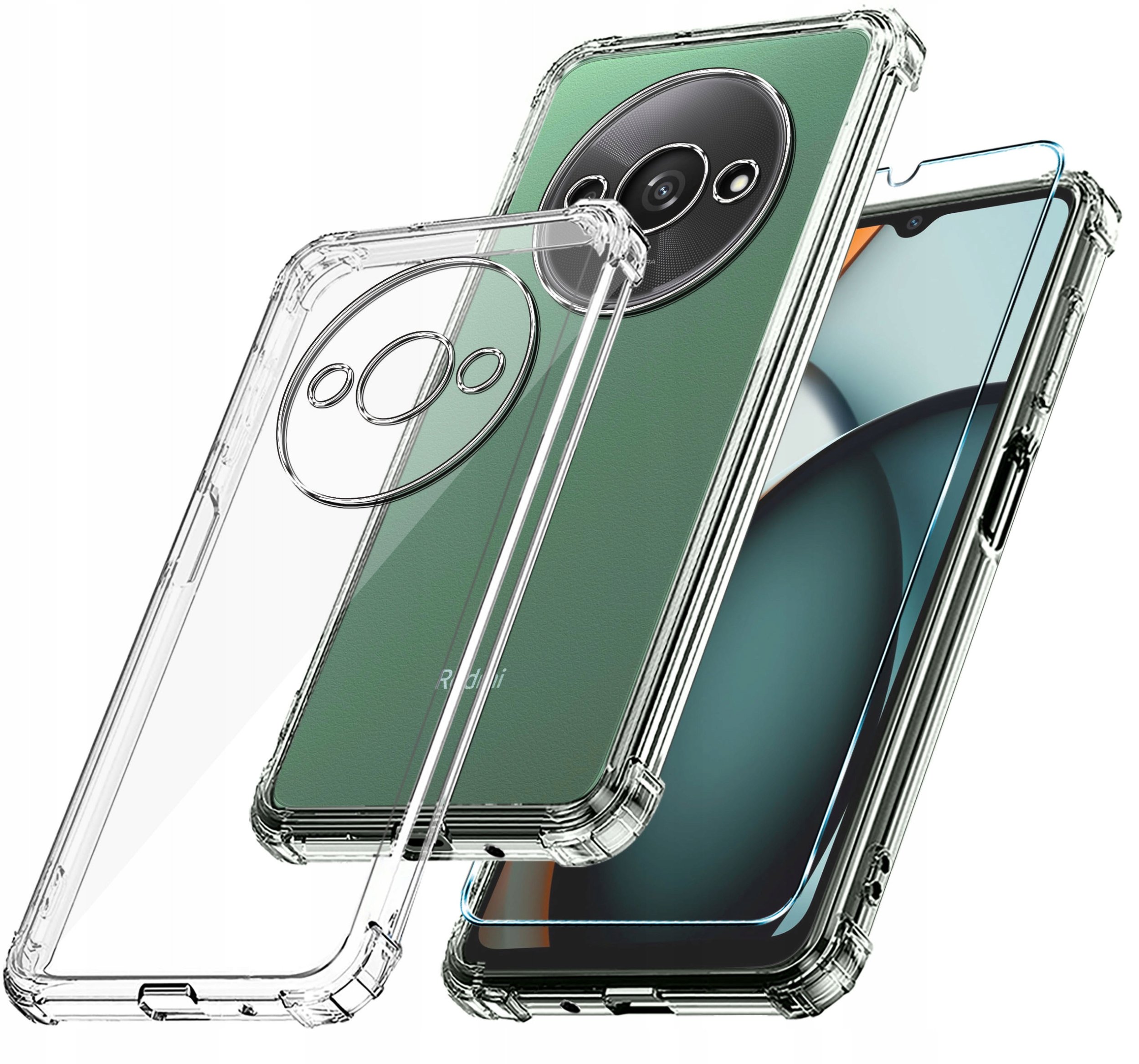 Etui do Xiaomi Redmi A3 4G ANTI-SHOCK CLEAR CASE + Szkło OCHRONNE 9H