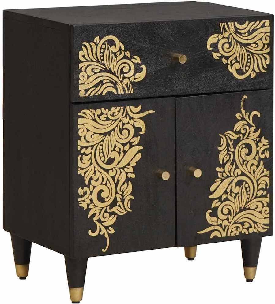 vidaXL Nocna szafka z drzwiami Czarny, 50 x 33 x 60 cm, Drewno mango