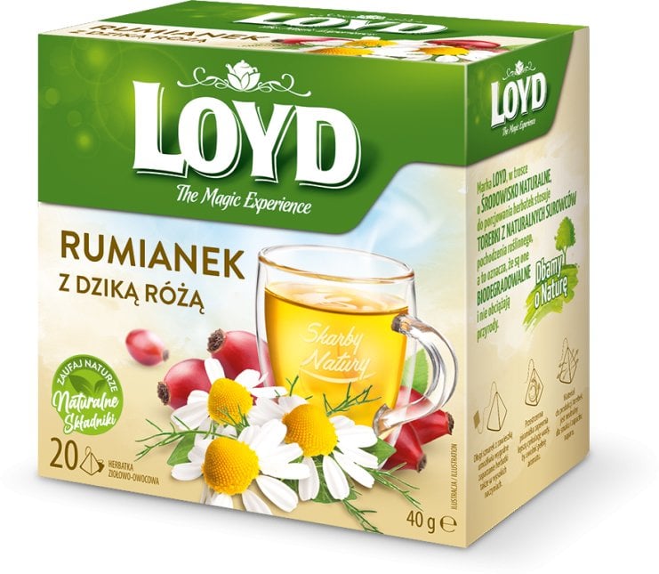 Loyd Herbata ziołowo-owocowa Loyd Rumianek z dziką różą 20 piramidek