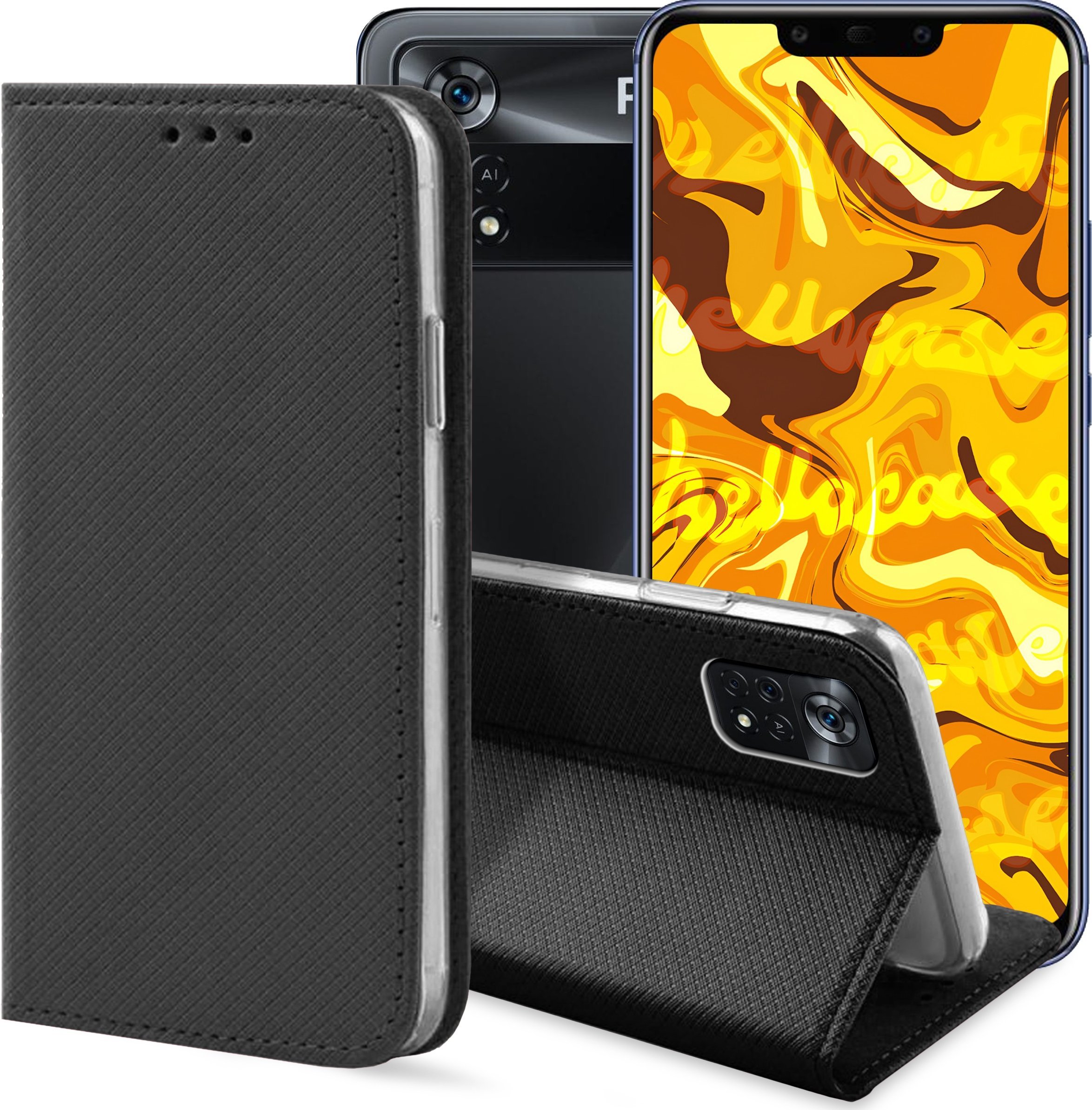 Hello Case ETUI Z KLAPKĄ DO XIAOMI POCO X4 PRO 5G CZARNE ZAMYKANE MAGNETYCZNE KABURA