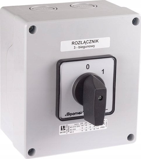 Spamel Łącznik krzywkowy 80A rozłącznik 0-1 3 - biegunowy w obudowie OB17 SK80-2.8211\OB17