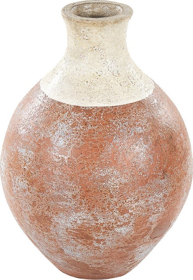 Beliani Wazon dekoracyjny z terakoty 37 cm biało-brązowy BURSA