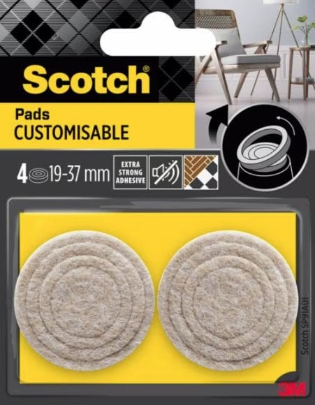 Regulowane podkładki filcowe SCOTCH, samoprzylepne, okrągłe, 19-37mm, 4 szt., beżowe