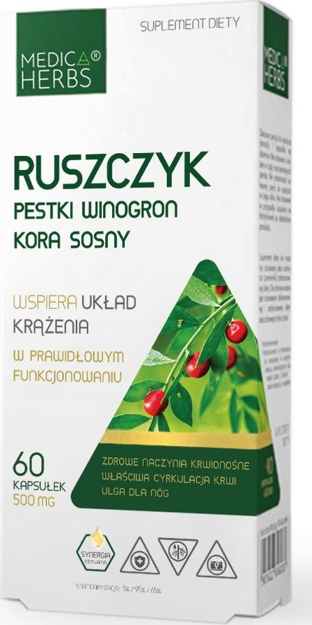 Medica Herbs Medica Herbs Ruszczyk, Pestki Winogron, Kora sosny 60 kapsułek - WYSYŁAMY W 24H!