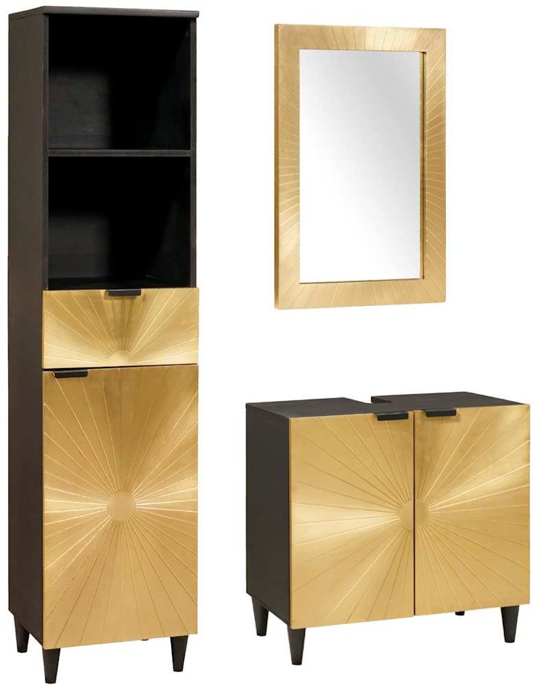 vidaXL Zestaw Szafek Łazienkowych 3 szt. Czarny i złoty wazon z mango