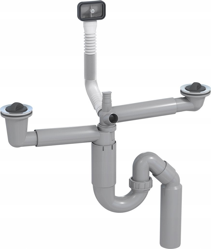 Syfon Rawiplast Syfon zlewozmywakowy rurowy, podwójny,70mm, korki gumowe,przelew, przył. pralka, podł. 40/50mm