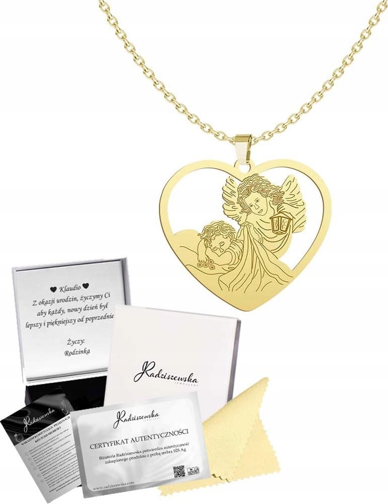Radziszewska Jewellery Złoty Łańcuszek Anioł Stróż SREBRO 925 Biżuteria Prezent GRAWER GRATIS