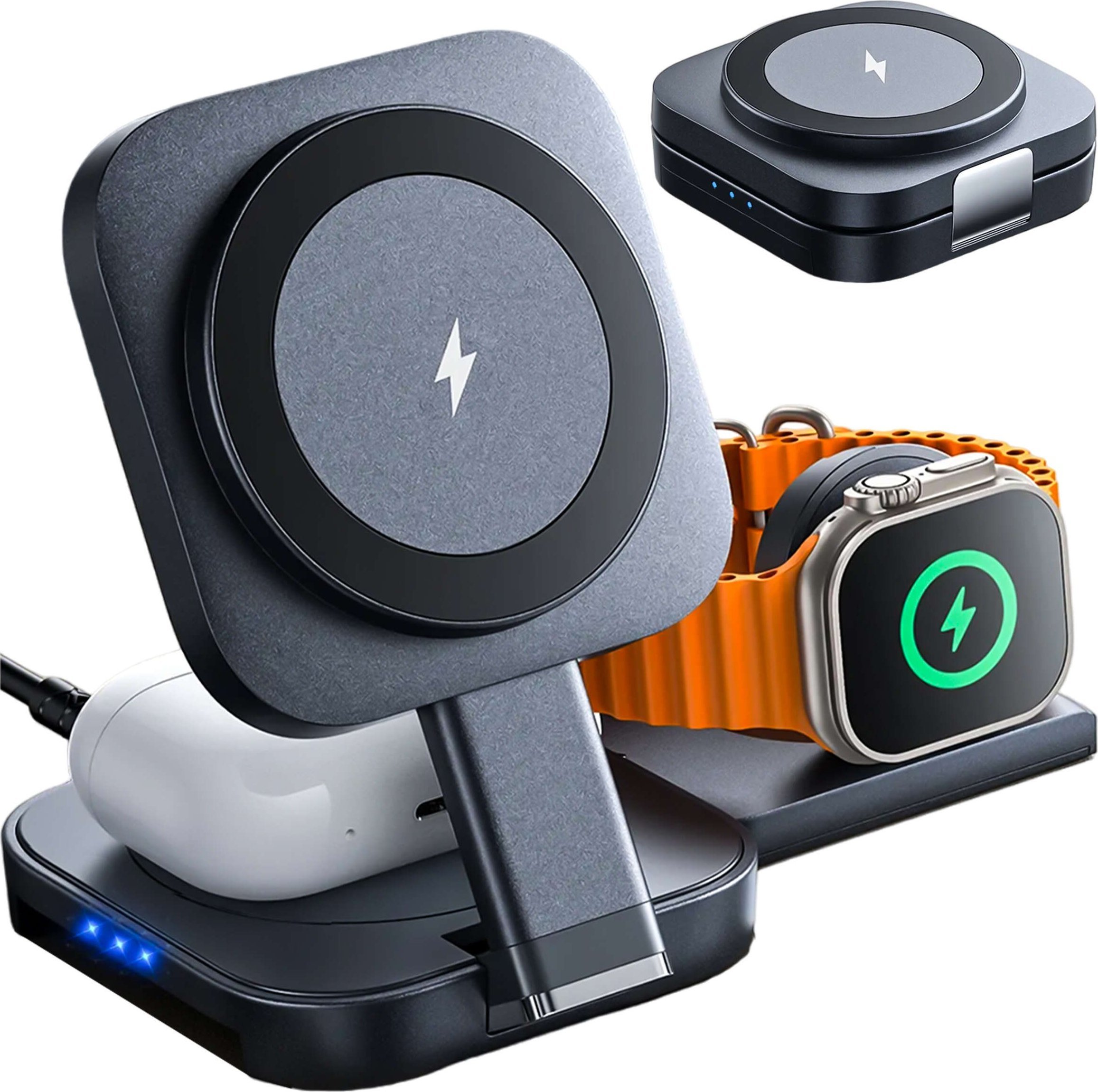 Alogy Ładowarka indukcyjna Qi Mag Safe 15W do iPhone Apple Watch AirPods bezprzewodowa 3w1 Stacja dokująca czarna