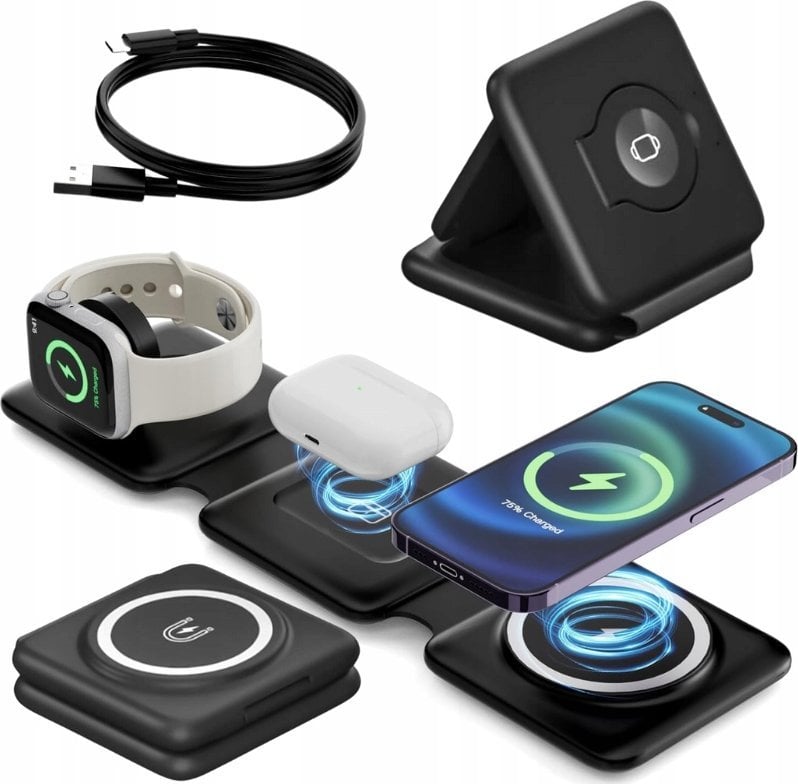 Ładowarka . ECOBOX ŁADOWARKA MAGSAFE BEZPRZEWODOWA CZARNY 3w1 15W